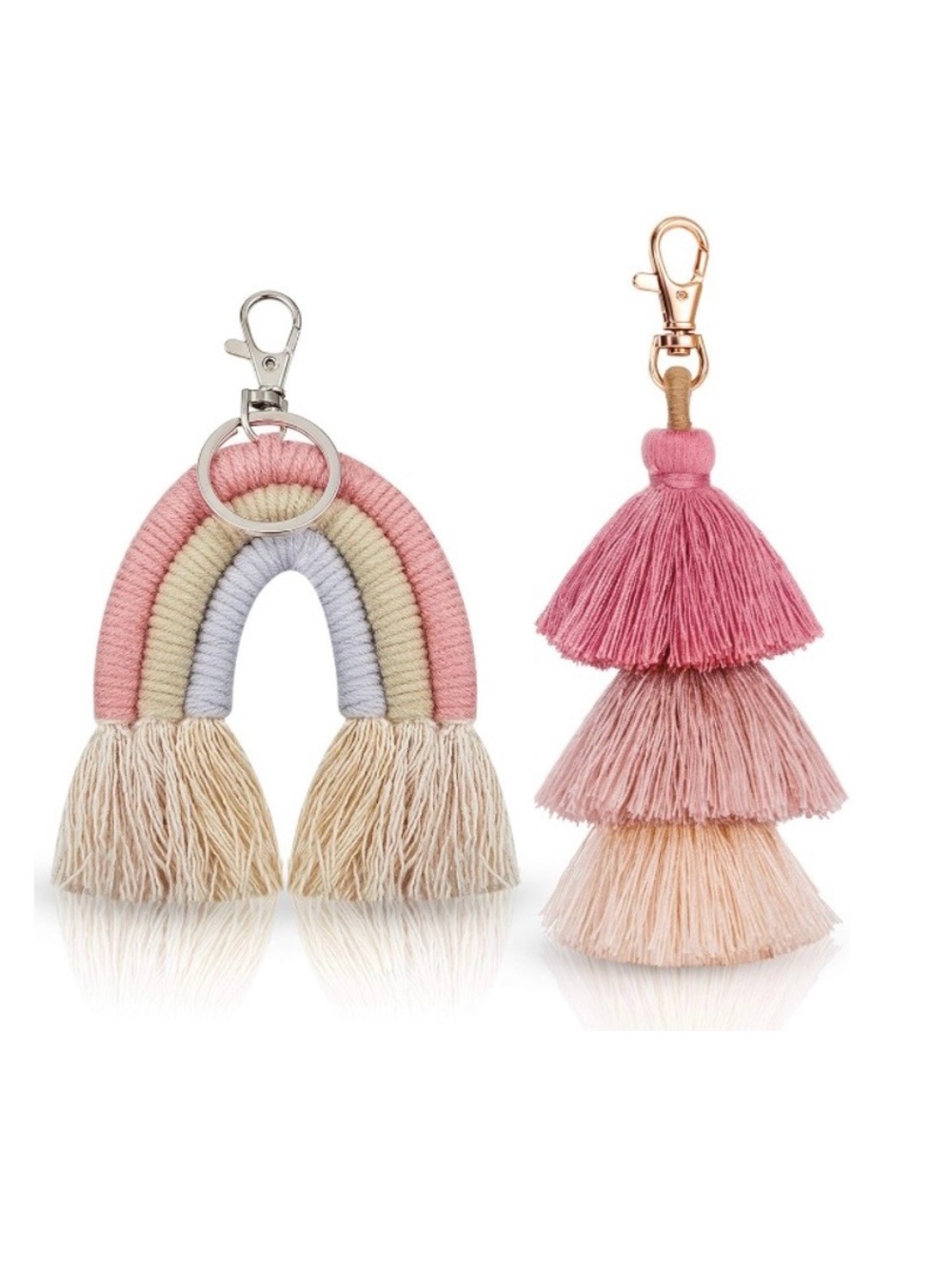 2 Piece Boho Rainbow & Tassel Pom Pom Bag Charms Keychains